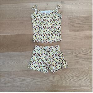 Sunny De PJ Cami Top & Shorts Set Summer Snooze Size XXS Yellow Red